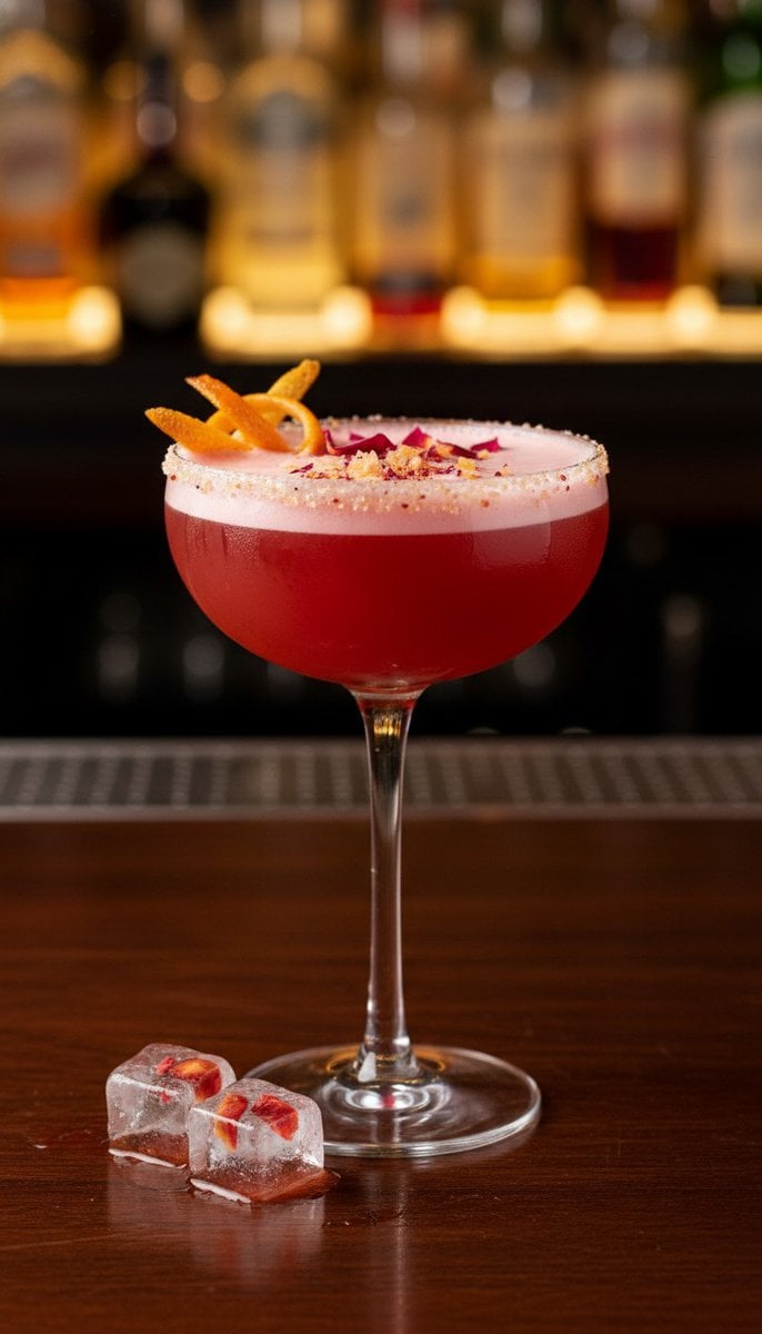 A beautiful, appetizing photo of Blood Orange Bliss cocktail, professional drink photography, elegant...