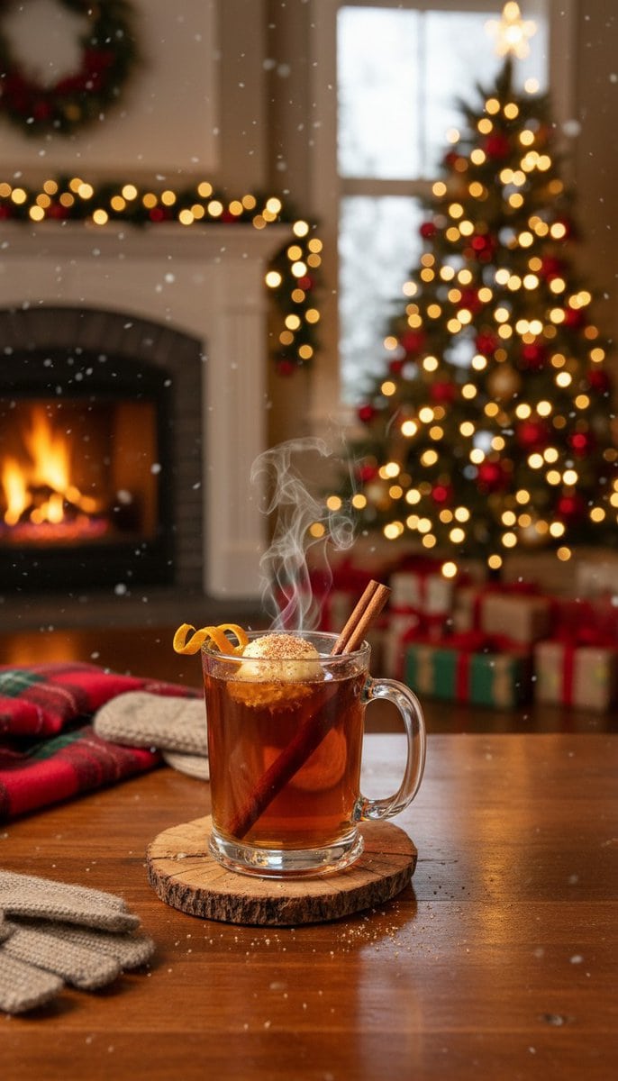 Hot Buttered Rum cocktail in xmas atmosphere