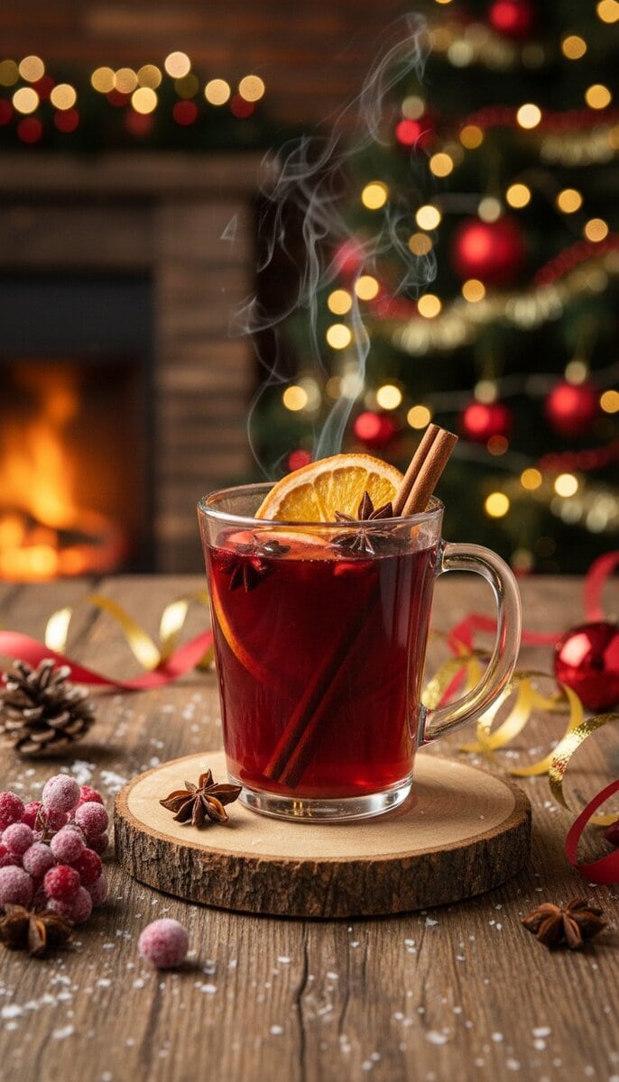 Mulled Wine cocktail in xmas atmosphere