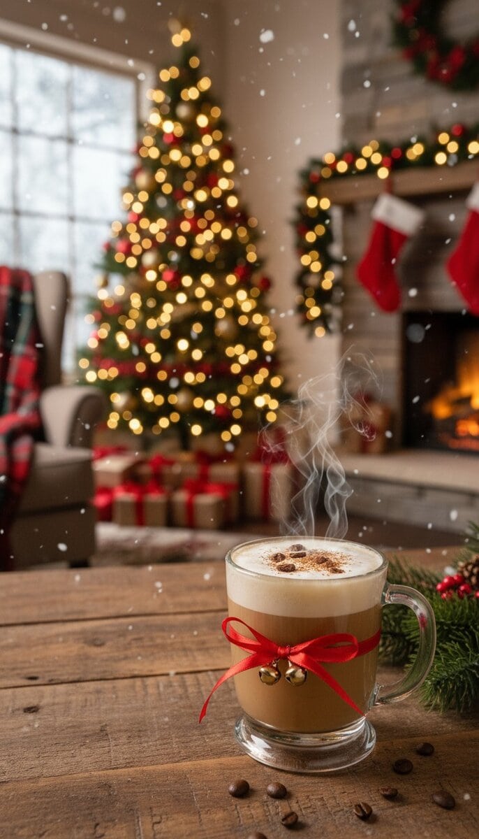 Irish Coffee cocktail in xmas atmosphere